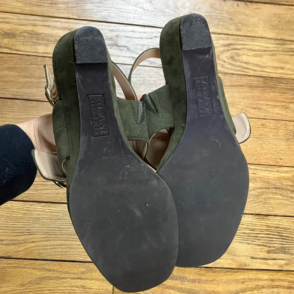Alfani Step N Flex Womens‎ 6M Olive Green Wedge Thong Sandals Buckle Slingback